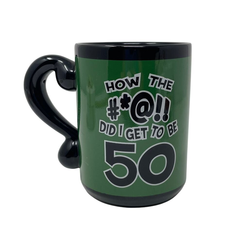"How Did I Get To Be 50" Black Green Ceramic Coffee Mug 50th Birthday Mug GUC